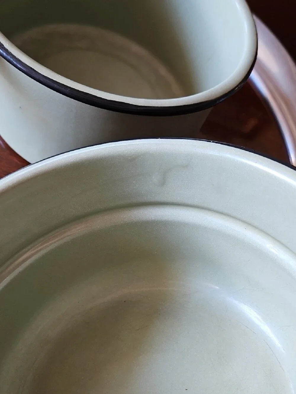 Vintage Green Enamelware Double Boiler 3-Piece Set with Lid - Farmhouse Decor